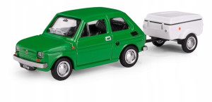 Zestaw Fiat 126p (Maluch) zielony z przyczepką Niewiadów n-250c Biała 1:43
