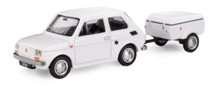 Zestaw Fiat 126p (Maluch) Biały z przyczepką Niewiadów n-250c Biała 1:43