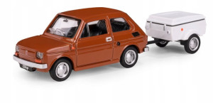 Zestaw Fiat 126p (Maluch) Brązowy z przyczepką Niewiadów n-250c Biała 1:43