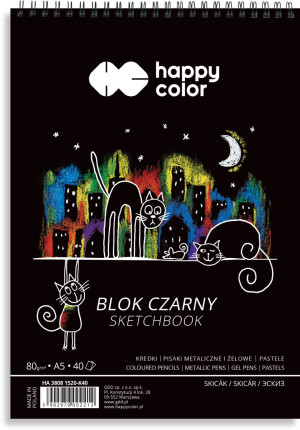 Blok czarny na spirali Koty A5/40K 80G Happy Color
