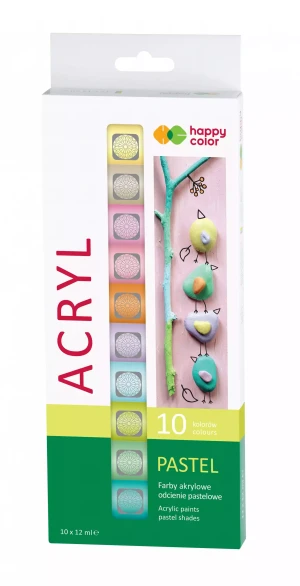 Farby akrylowe pastelowe 12 ml 10 kolorów zestaw - Happy Color