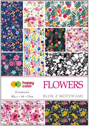 Blok z motywami kwiatowymi A4/15k 80 g - Happy Color