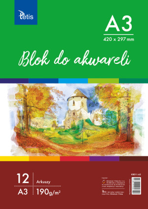 Blok do akwareli A3 12 kartek Tetis