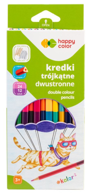 Kredki ołówkowe trójkątne podwójne 12 szt. 24 kolory - Happy Color