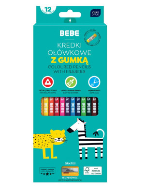 Kredki ołówkowe z gumką 12 kol. BEBE KIDS - Interdruk
