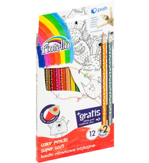 Kredki ołówkowe trójkątne Super Soft 12+2 kolory - Fiorello