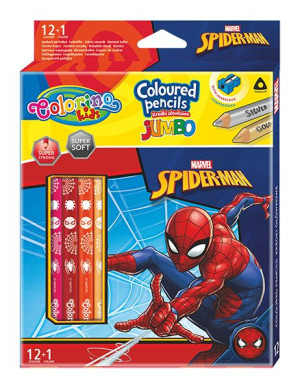 Kredki ołówkowe trójkątne Jumbo Spiderman 13 kol. - Colorino