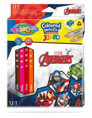 Kredki ołówkowe trójkątne Jumbo Avengers 13 kol. - Colorino