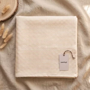 Kocyk wafelkowy dla niemowlaka 100% Bawełna 75x100cm | Naturalny