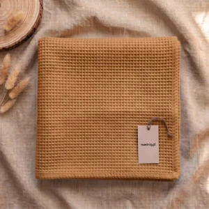 Kocyk wafelkowy dla niemowlaka 100% Bawełna 75x100cm | Karmelowy