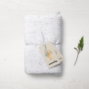 Otulacz Muślinowy | Kocyk 120x120 cm - Śmietankowy Złote Kropki