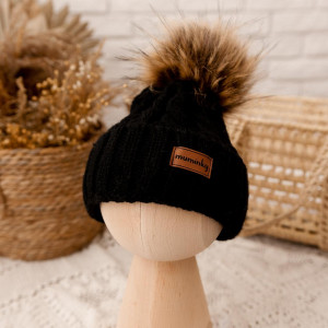 Czapka Dziecięca z Pomponem Wełna Alpaki | Czarna