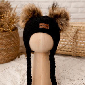 Czapka Dziecięca z Pomponami Wełna Alpaki | Czarna