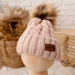 Czapka Dziecięca z Pomponem Wełna Alpaki | Różowa