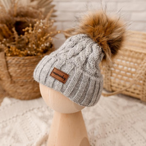 Czapka Dziecięca z Pomponem Wełna Alpaki | Szara
