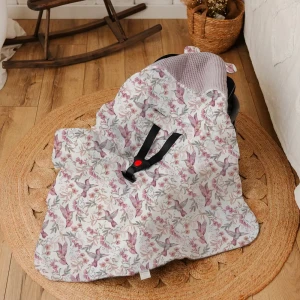 Otulacz Do Fotelika z Kapturkiem | Le Colibri Różowy Wafel