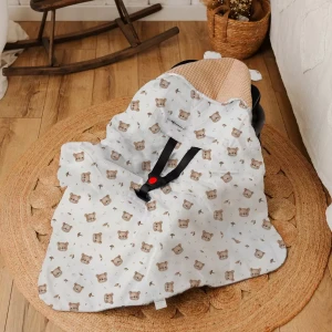 Otulacz Do Fotelika z Kapturkiem | Misie Karmelowy Wafel