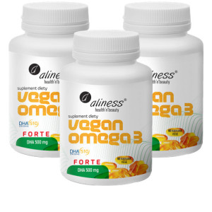 ALINESS - Vegan Omega 3 Forte - DHA 250 500mg - 3x 60caps.Zdrowie i uroda