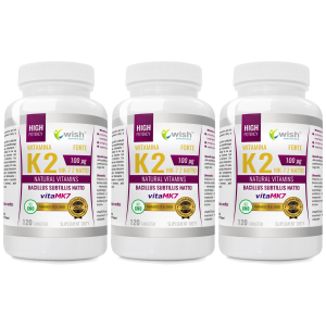 WISH Pharmaceutical Vitamin K2 MK-7 Natto 100mcg - 3x 120tabsZysk od 20zł do 30zł