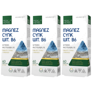 MEDICA HERBS - Magnez Cynk + Vit B6 - 3x 60caps.Zysk od 20zł do 30zł