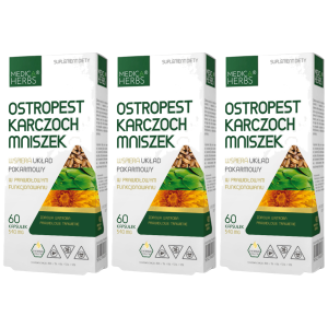 MEDICA HERBS - Ostropest Karczoch Mniszek - 3x 60caps.Zysk od 10zł do 20zł