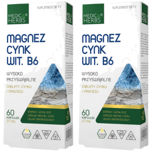 MEDICA HERBS - Magnez Cynk + Vit B6 - 2x 60caps.Zysk od 10zł do 20zł