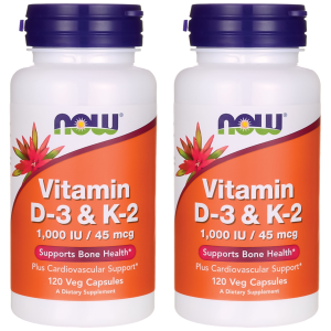 NOW Vitamin D3 & K2 1000IU - 2x 120vegcapsZysk od 20zł do 30zł