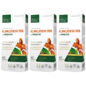MEDICA HERBS - 3x Kurkumina 98% + Piperyna 60caps.Zysk od 20zł do 30zł