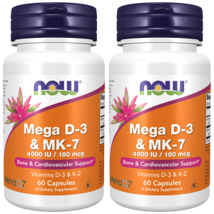 NOW Mega D3 4000IU & K2 MK-7 180mcg - 2x 60caps.Zysk od 40zł do 50zł