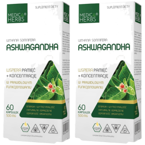 MEDICA HERBS - Ashwagandha 500mg - 2x 60caps.Zysk od 10zł do 20zł