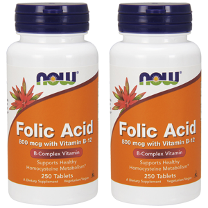 NOW Folic Acid 800mcg - 2x 250tabs.Zysk od 10zł do 20zł