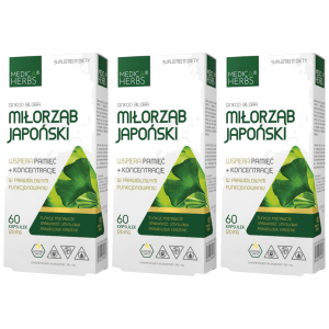 MEDICA HERBS - Miłorząb Japoński 120mg (Ginkgo Biloba) - 3x 60caps.Zysk od 10zł do 20zł