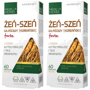 MEDICA HERBS - Żeń-Szeń Właściwy Koreański Forte 400mg - 2x 60caps.Zysk od 10zł do 20zł