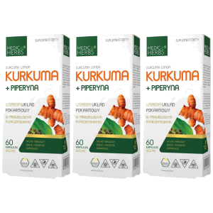 MEDICA HERBS - Kurkuma + Piperyna 602mg - 3x 60caps.Zysk od 10zł do 20zł