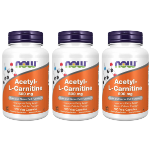 NOW Acetyl L-Carnitine 500mg - 3x 100vcaps.Zysk od 60zł do 70zł