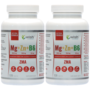 WISH Pharmaceutical Mg+Zn+Vit B6 (ZMA) - 2x 120tabsZysk od 10zł do 20zł
