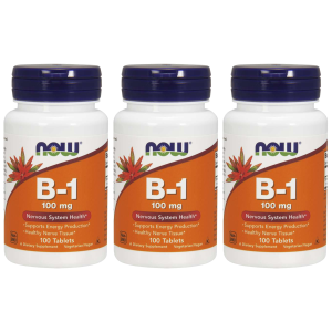 NOW Vitamin B-1 Thiamine 100mg - 3x 100tabsZysk od 20zł do 30zł