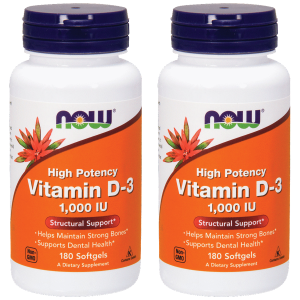 NOW Vitamin D3 1000IU - 2x 180 softgelsZysk od 10zł do 20zł