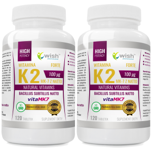WISH Pharmaceutical Vitamin K2 MK-7 Natto 100mcg - 2x 120tabsZysk od 10zł do 20zł