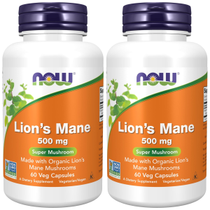 NOW - Lion's Mane Mushroom 500mg - 2x 60caps.Zysk od 40zł do 50zł