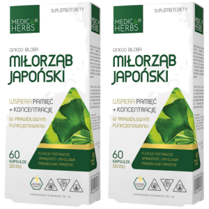 MEDICA HERBS - Miłorząb Japoński 120mg (Ginkgo Biloba) - 2x 60caps.Zysk od 10zł do 20zł