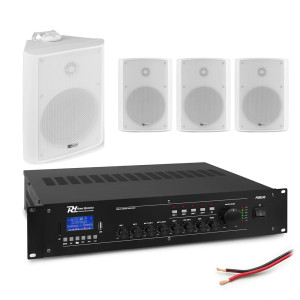 Zestaw białych głośników naściennych 4 x 6.5" BC65V z wzmacniaczem