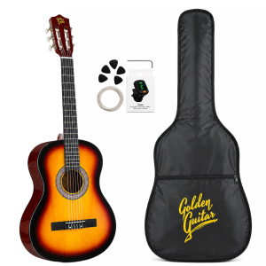 Zestaw: Gitara klasyczna 4/4 38 kolor sunburst GK38SU Golden Guitar pokrowiec+ tuner+ struny+ kostki