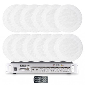 Zestaw białych głośników sufitowych 12x 6" AB115FL 100V ze wzmacniaczem