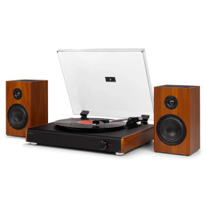 Gramofon RP337W Vintage z bezprzewodowymi głośnikami BT Drewno