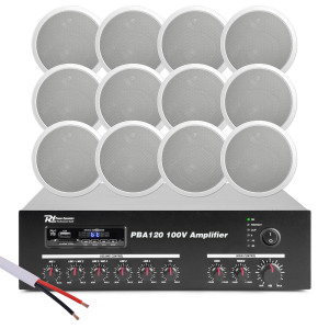 Zestaw białych głośników instalacyjnych 12 x 5" CSPB5 100V z wzmacniaczem bluetooth