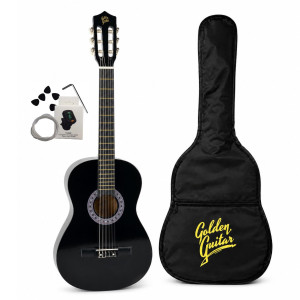 Zestaw: Gitara klasyczna 4/4 38 kolor czarny GK38CZ Golden Guitar+ pokrowiec+ tuner+ struny+ kostki