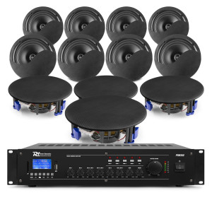 Zestaw czarnych głośników sufitowych 12 x 8" NCSP8B z wzmacniaczem