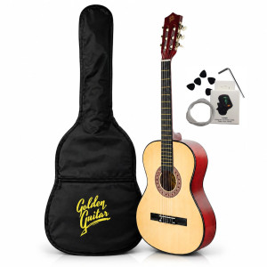 Zestaw: Gitara klasyczna 4/4 38" kolor naturalny GK38NAT Golden Guitar+ pokrowiec+ tuner+ struny+ kostki
