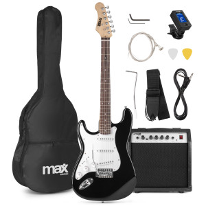Zestaw: Gitara elektryczna GigKit Max czarna + wzmacniacz akcesoria